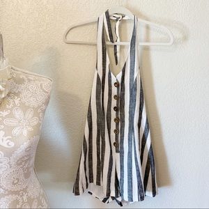 NWT Striped Button Halter Romper